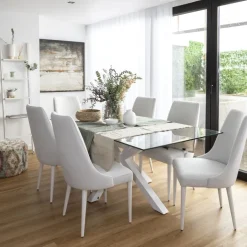 Nurma Table à manger en bois laqué blanc et verre de 160x95