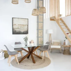 Nurma Table &agrave; manger en bois massif de couleur teck et verre de 160x95
