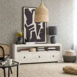 Oblak Meuble tv en bois massif blanc shabby