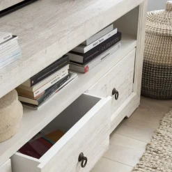 Oblak Meuble tv en bois massif blanc shabby