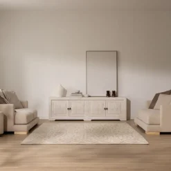 Oblak Mueble tv de madera maciza blanco shabby de 200 cm