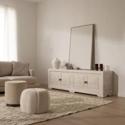 Oblak Mueble tv de madera maciza blanco shabby de 200 cm