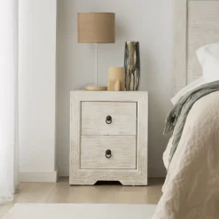 Oblak Table de nuit en bois massif blanc shabby