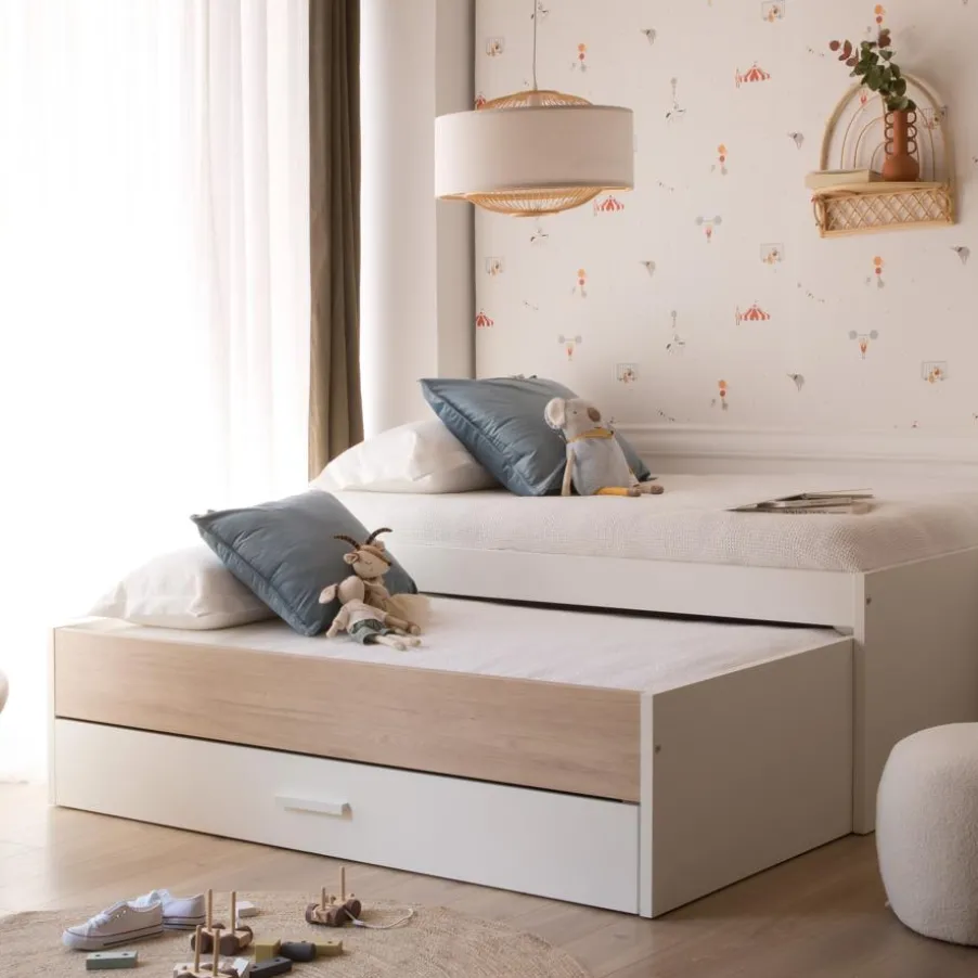 Set Lit gigogne avec rangement teo avec 2 matelas chester et 2 sommiers sumer