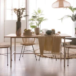 Shiro Table &agrave; manger rectangulaire en bois blanc et naturel