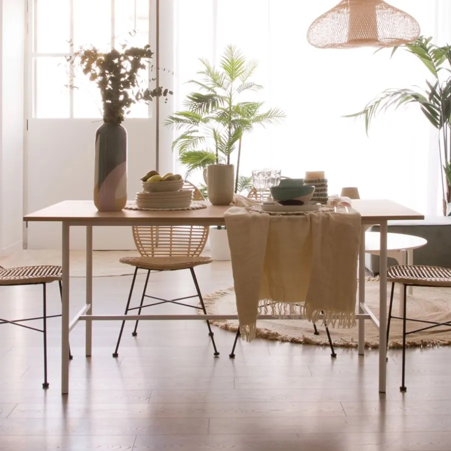 Shiro Table à manger rectangulaire en bois blanc et naturel