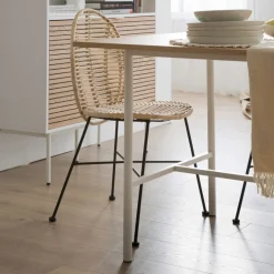 Shiro Table &agrave; manger rectangulaire en bois blanc et naturel
