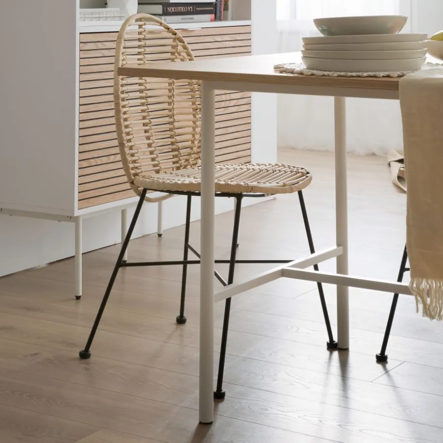 Shiro Table à manger rectangulaire en bois blanc et naturel