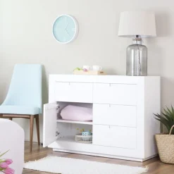 Sisal Commode en bois laqué blanc