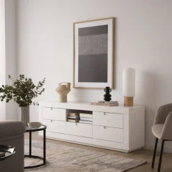 Sisal Meuble tv en bois laqué blanc 160 cm