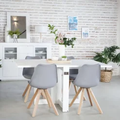 Tan Table &agrave; manger pliante rectangulaire tan 88/160 en bois laqué blanc