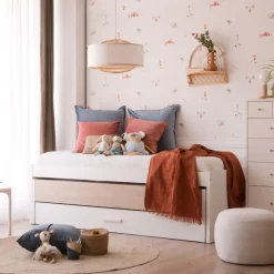Teo Lit superposé avec rangement blanc mat et naturel duna pour matelas de 90