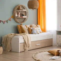 Teo Lit superposé blanc mat et naturel duna pour matelas de 90x190