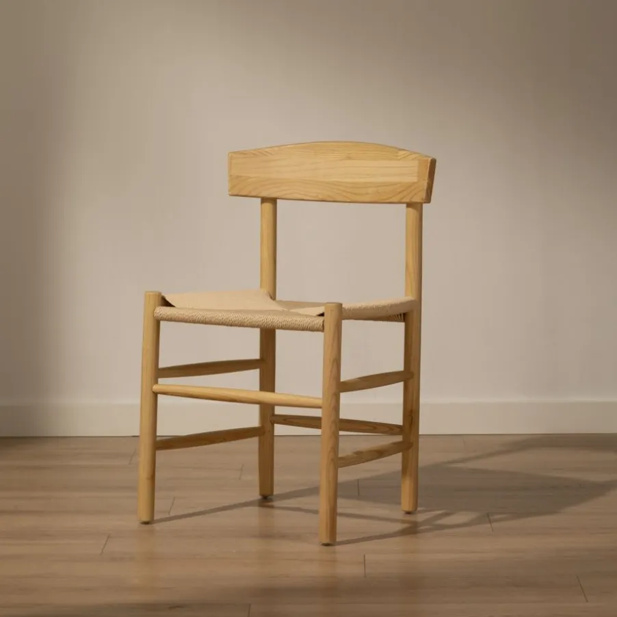 Tisen Chaise en bois massif et rotin naturel