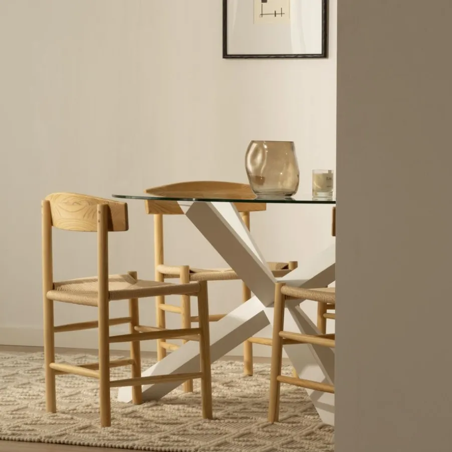 Tisen Chaise en bois massif et rotin naturel