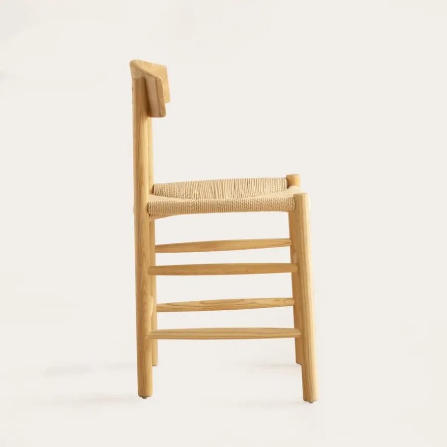 Tisen Chaise en bois massif et rotin naturel