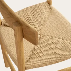 Tisen Chaise en bois massif et rotin naturel