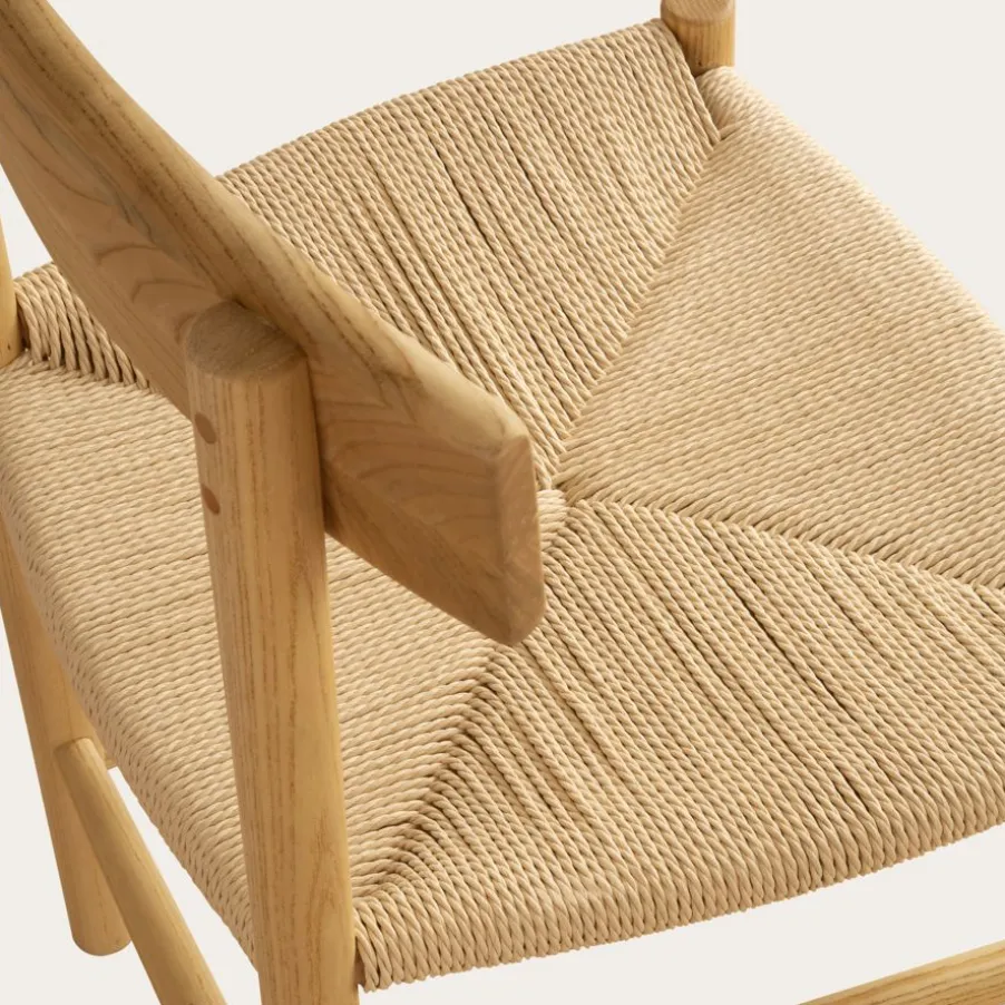 Tisen Chaise en bois massif et rotin naturel