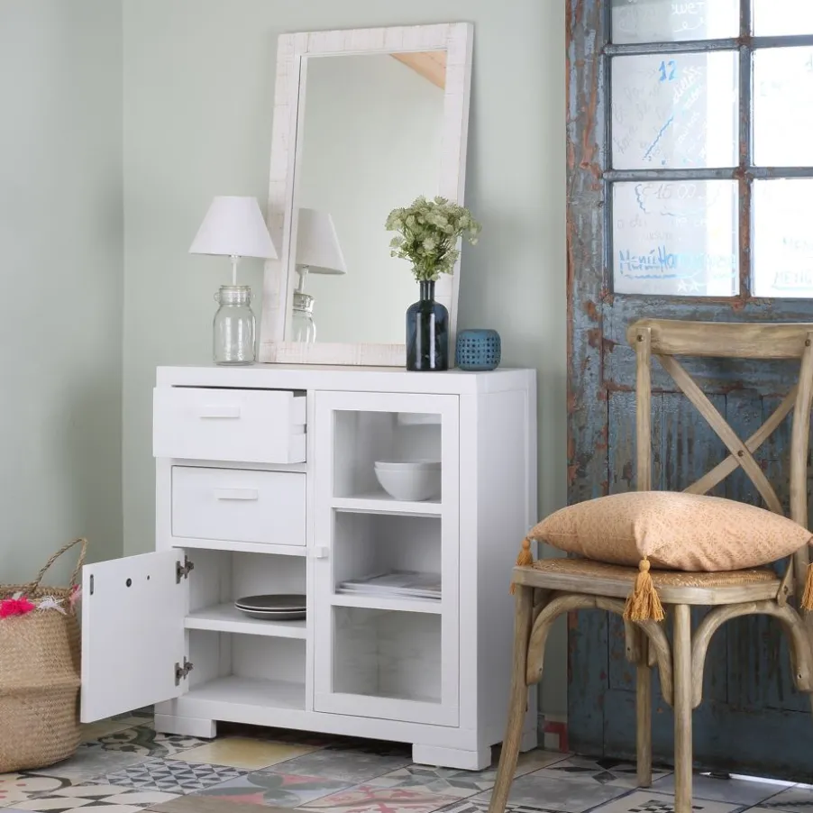 Tribeca Meuble d'entrée étroit en bois laqué blanc