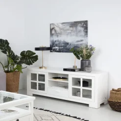 Tribeca Meuble tv en bois laqué blanc