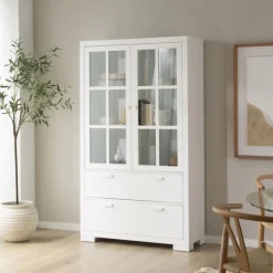 Tribeca Vitrine en bois laqué blanc