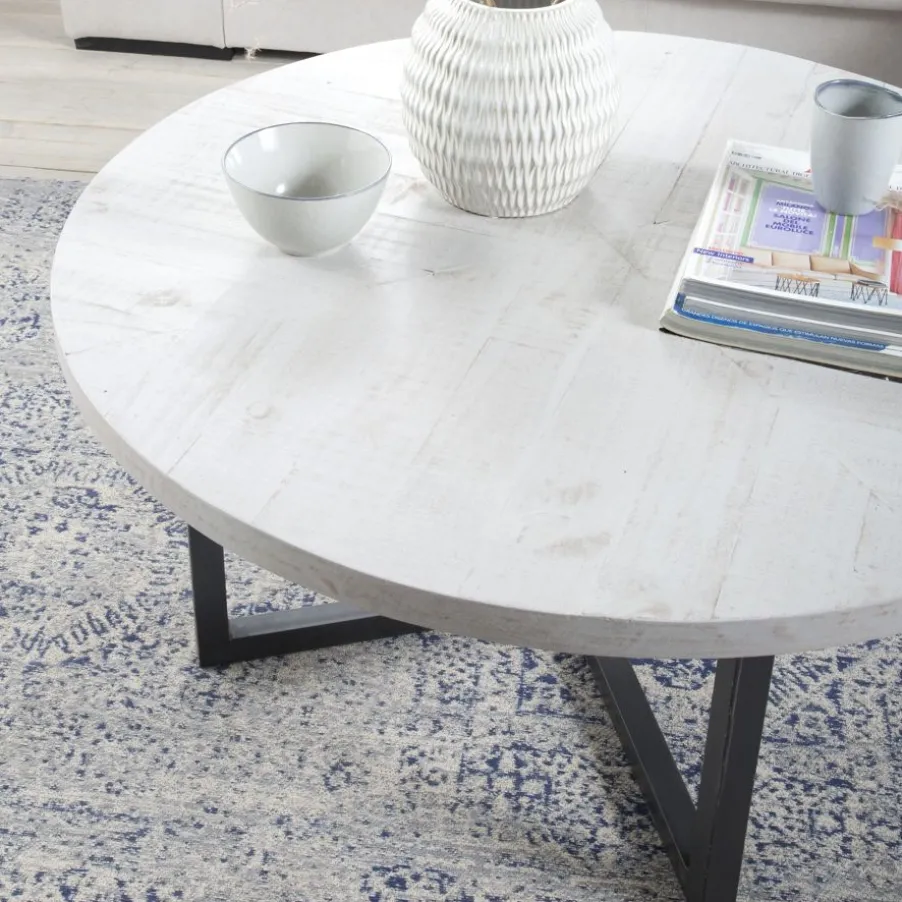 Vera Table basse ronde en bois massif et métal