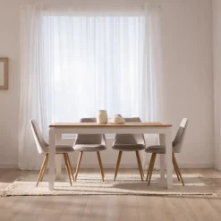 Vilna Table &agrave; manger extensible rectangulaire 150/200 en bois massif blanc et naturel