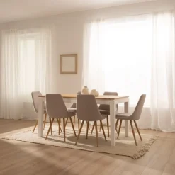Vilna Table &agrave; manger extensible rectangulaire 150/200 en bois massif blanc et naturel