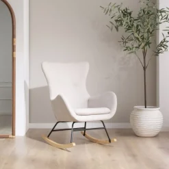 Vinci Fauteuil à bascule beige avec pieds en bois
