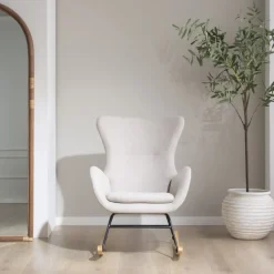 Vinci Fauteuil &agrave; bascule beige avec pieds en bois