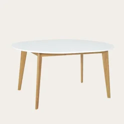 Vivien Mesa de comedor extensible redonda 120/150 de madera color blanco y natural
