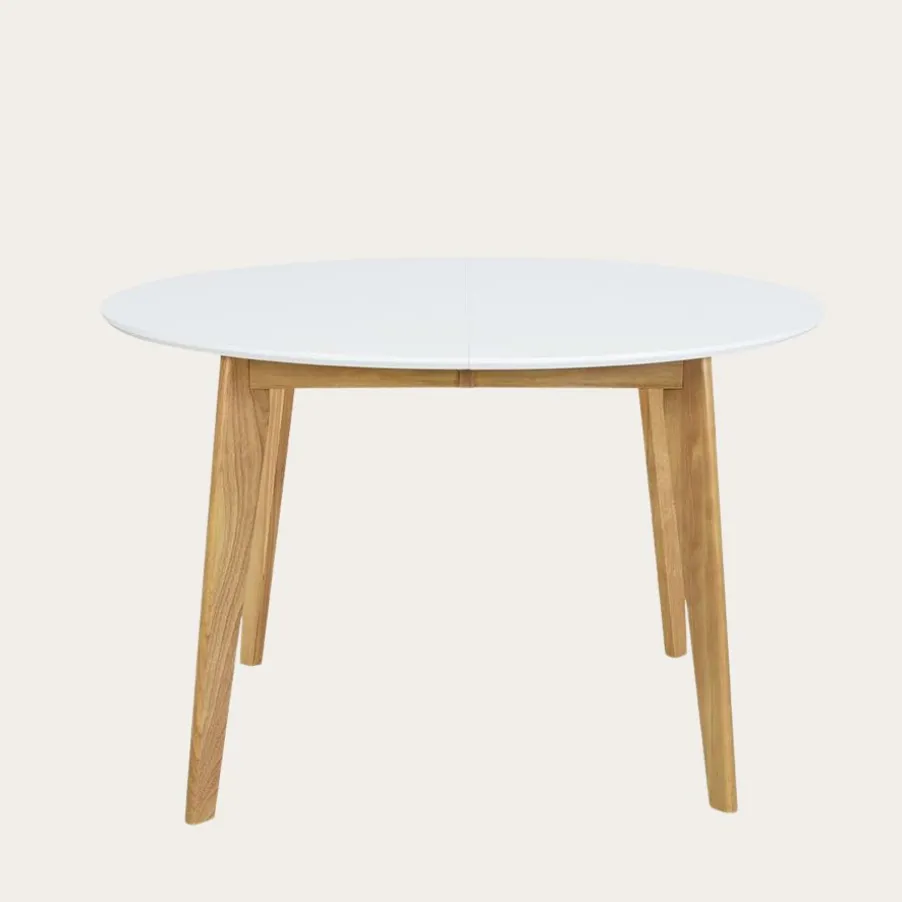 Vivien Mesa de comedor extensible redonda 120/150 de madera color blanco y natural